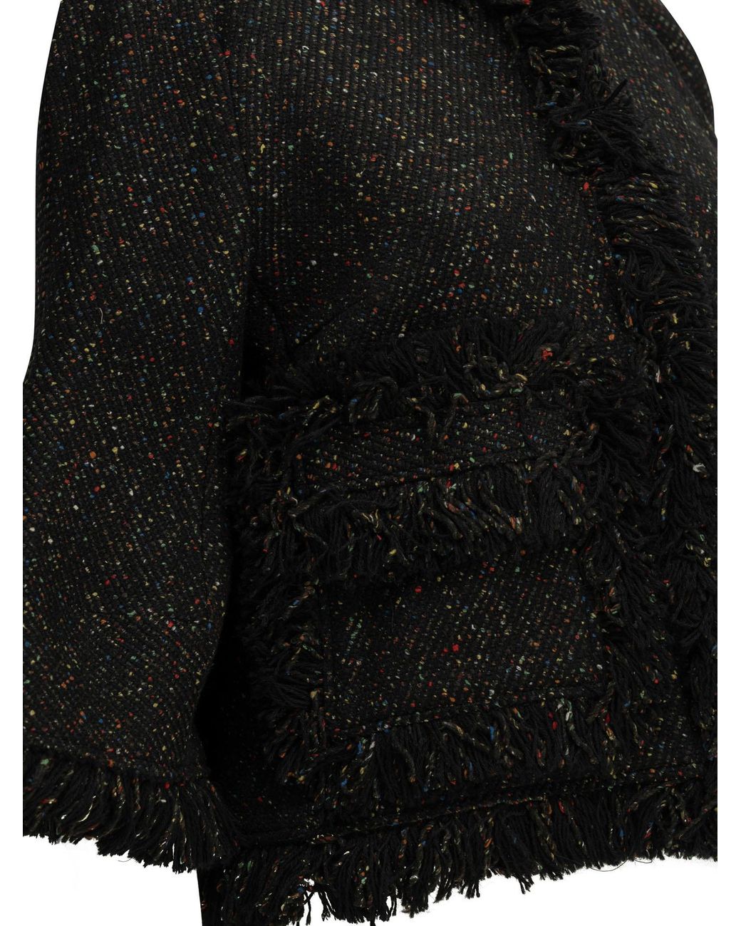 Sacai Black Fringed Tweed-Effect Jacket