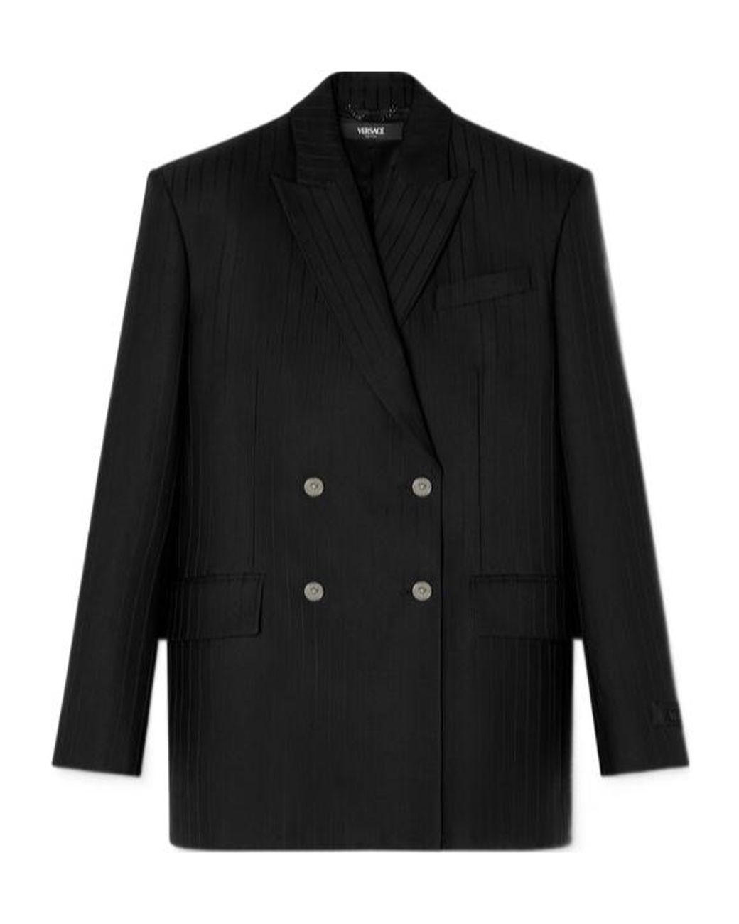 Versace Black Double Breasted Pinstripe Blazer