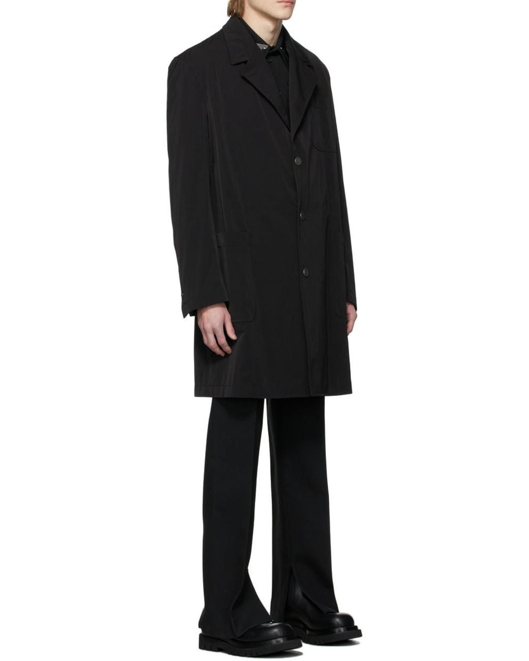 Bottega Veneta Black Wash Effect Elastic Nylon Coat for men