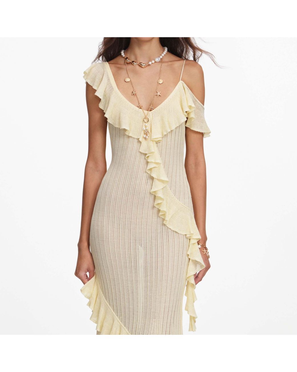 Self-Portrait Metallic Wool Ruffled Knit Maxi Skirt