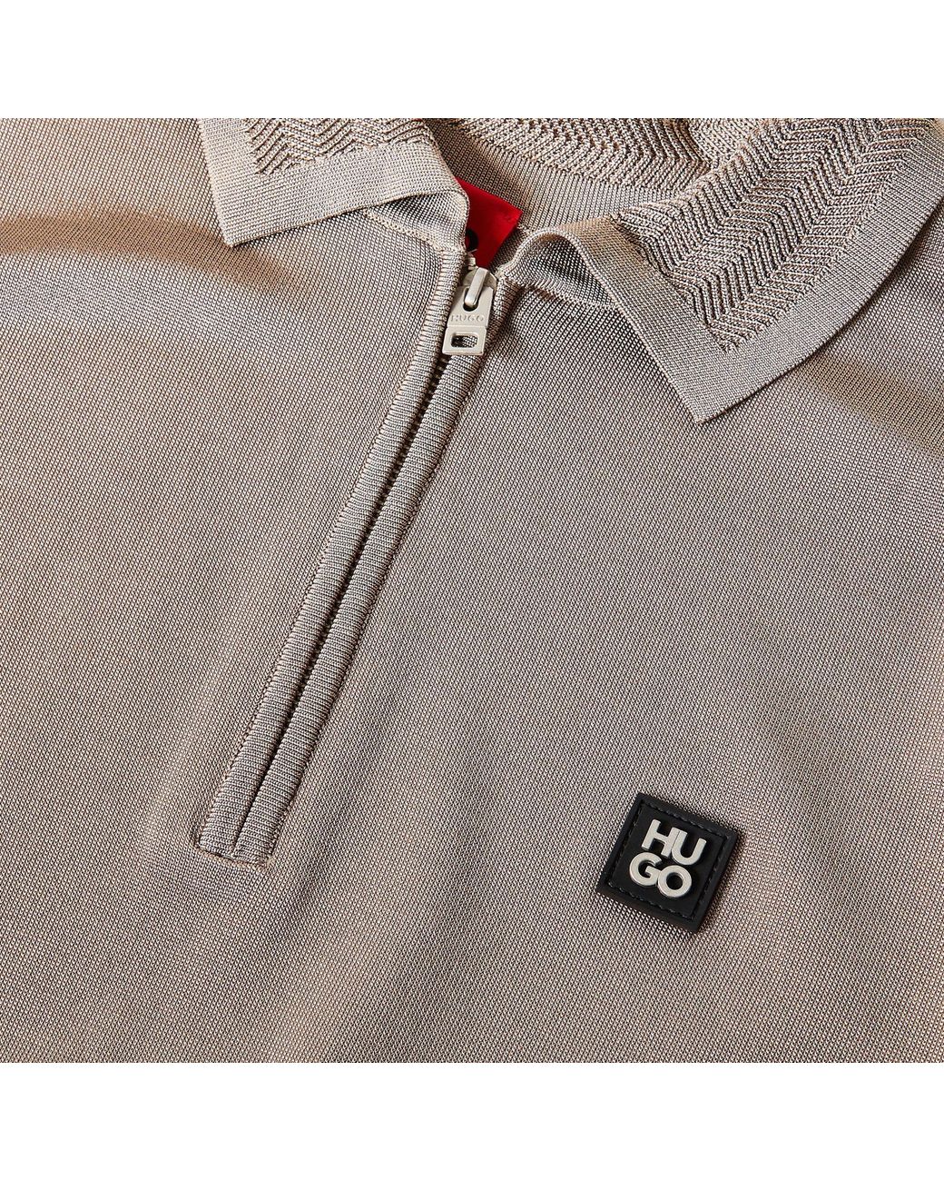 Boss Gray Short-Sleeved Zip-Up Polo Shirt for men