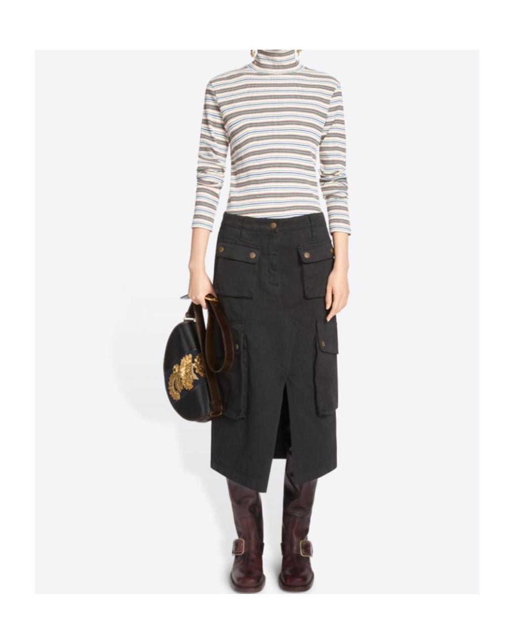 Dries Van Noten Black Sersy Cargo Midi Skirt