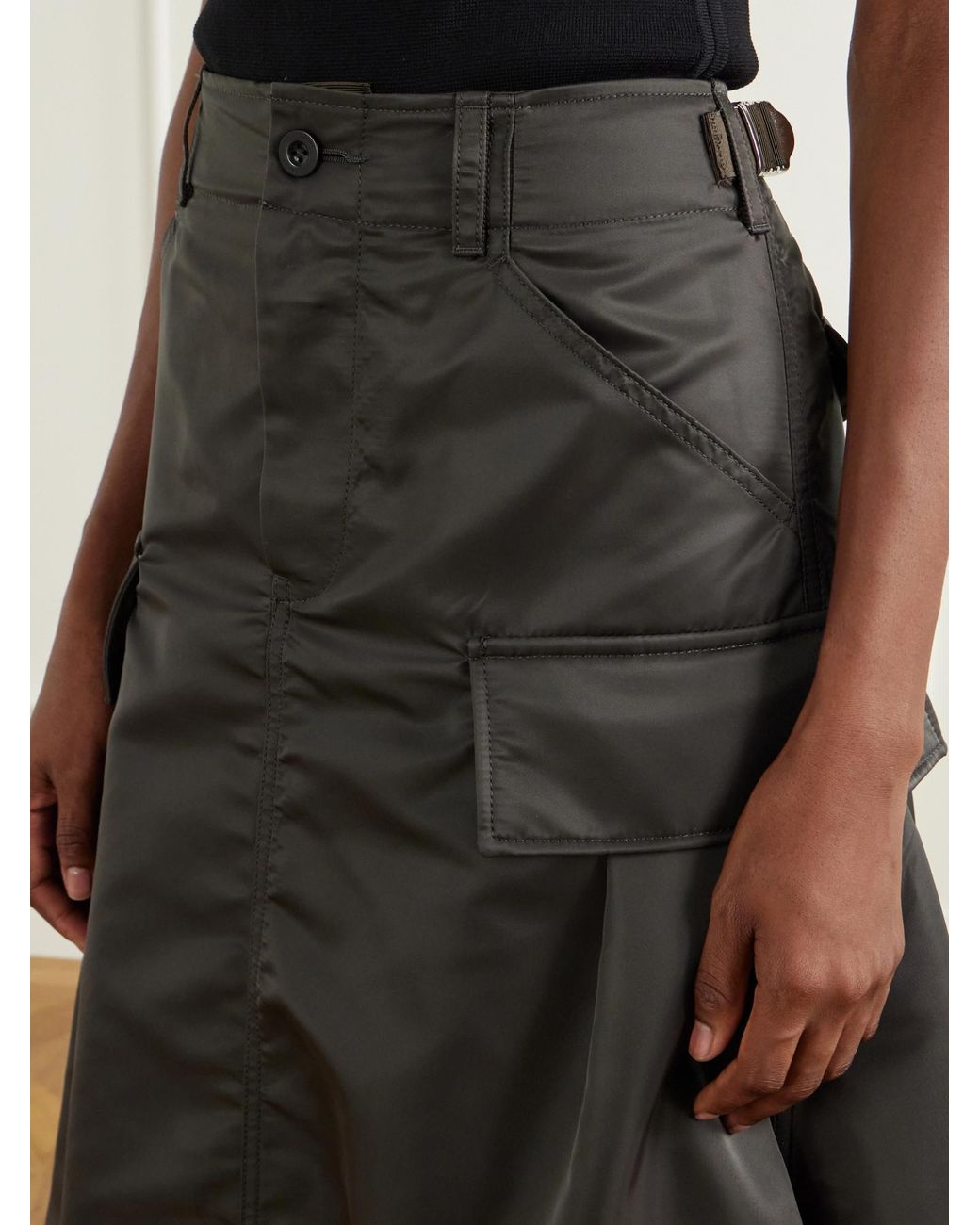 Sacai Black Pleated -Twill Midi Skirt