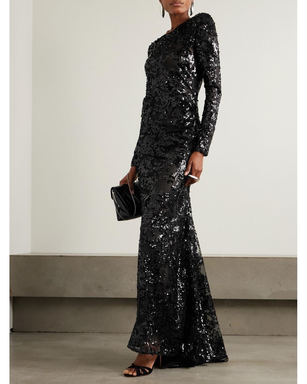 Victoria Beckham Black Sequin Gown