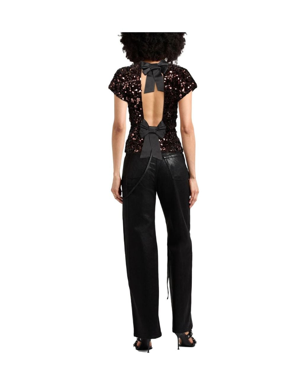Ganni Black Solid-Color Short-Sleeved Top