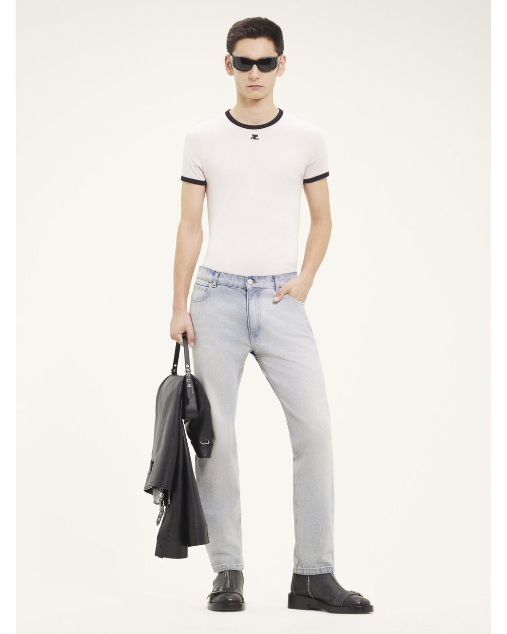 Courreges Gray Courrèges Logo Embroidered Straight Leg Jeans for men