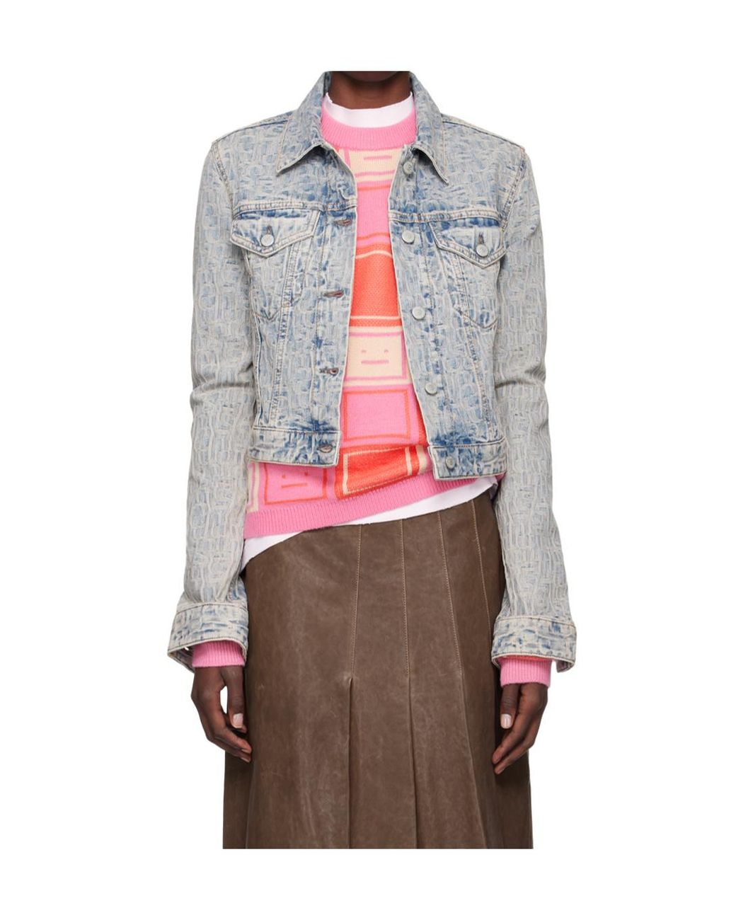 Acne Gray Monogram Jacquard Cropped Denim Jacket