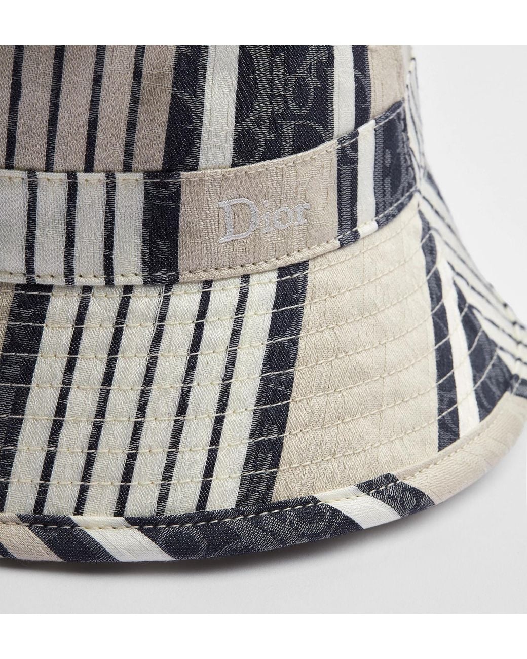 Dior White Iviera Oblique Sun Stripes Bucket Hat for men