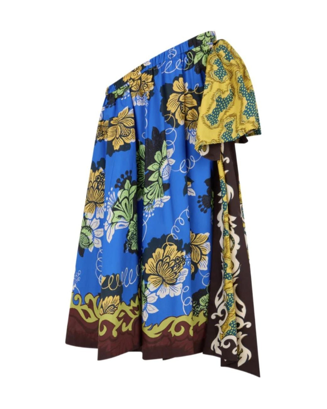 ALÉMAIS Blue Asymmetric Floral Midi Skirt