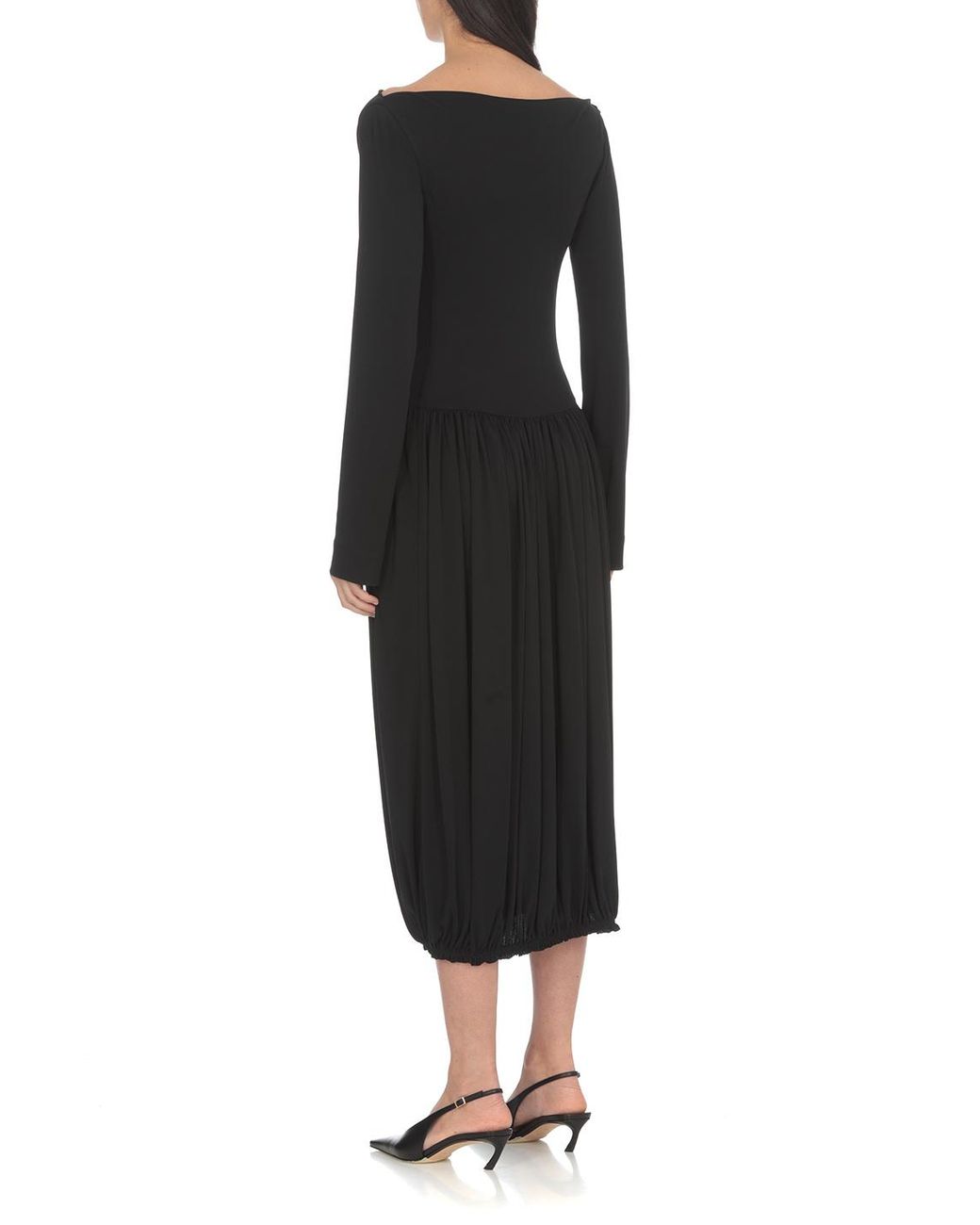 Lanvin Black Asymmetric Pleated Midi Dress