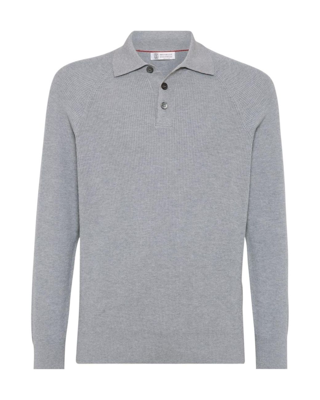 Brunello Cucinelli Gray Long Sleeved Knitted Polo Jumper for men