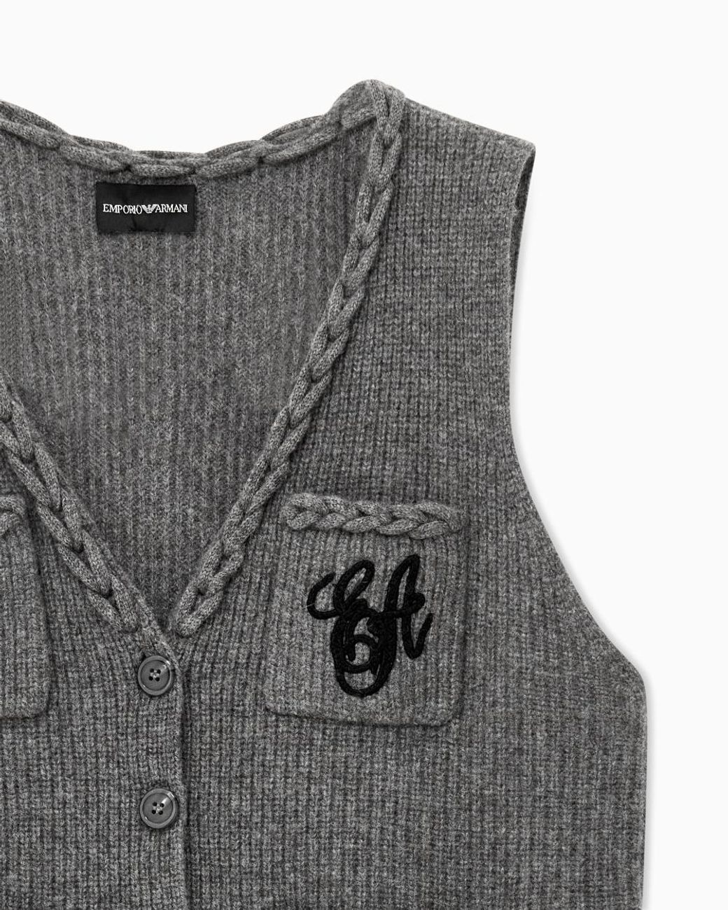 Emporio Armani Gray V-Neck Knitted Vest