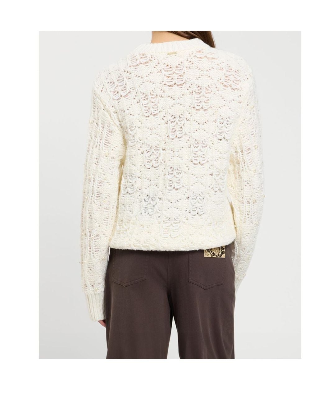 Twinset White Openwork Knit Sweater
