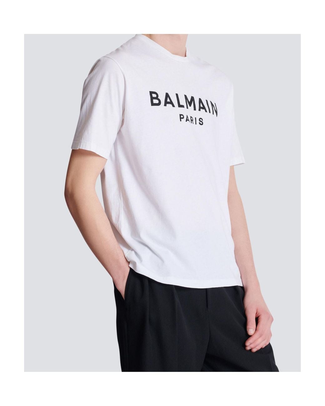 Balmain White Logo Printed Crewneck T-Shirt for men