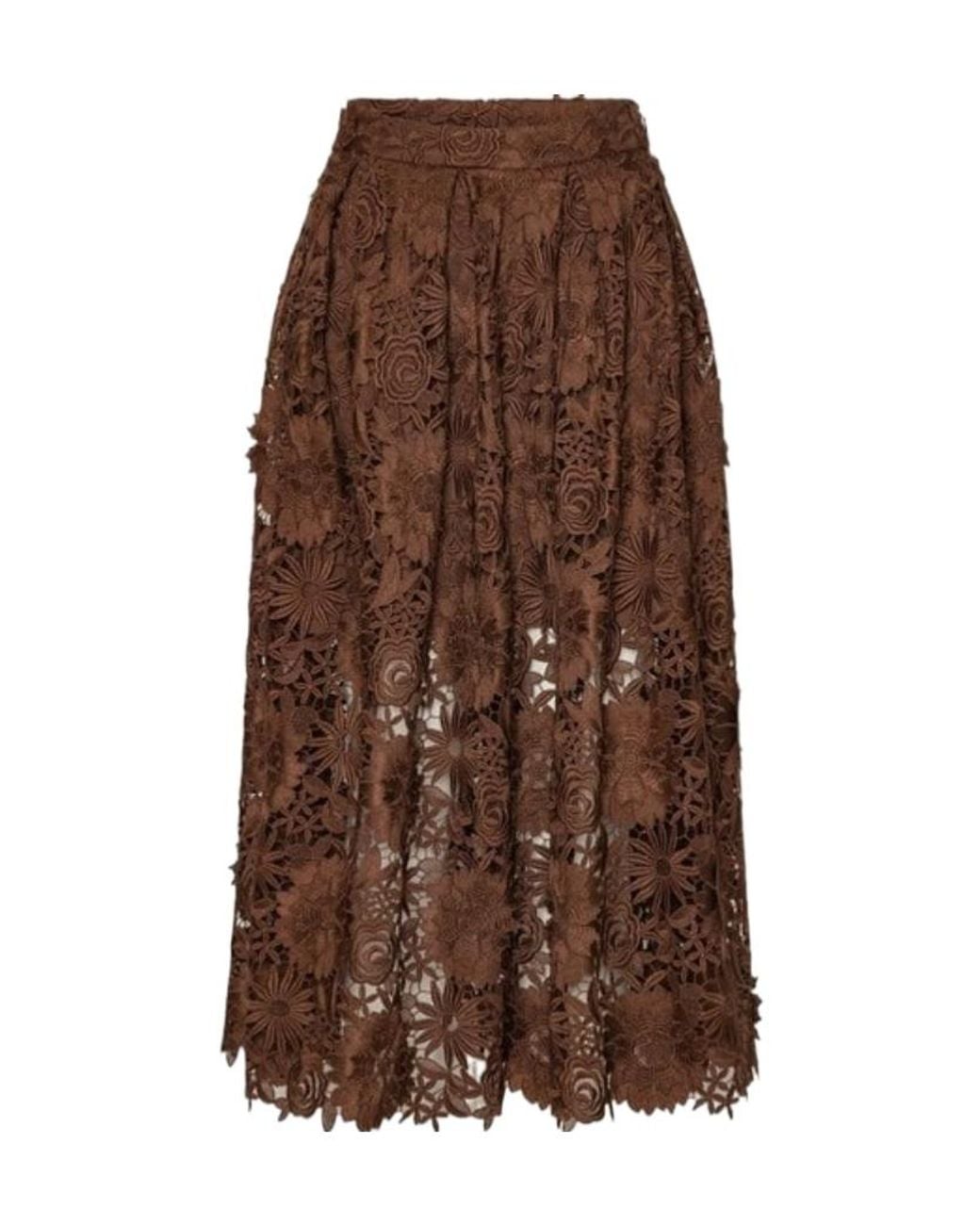 ROTATE BIRGER CHRISTENSEN Brown 3D Lace Midi Skirt