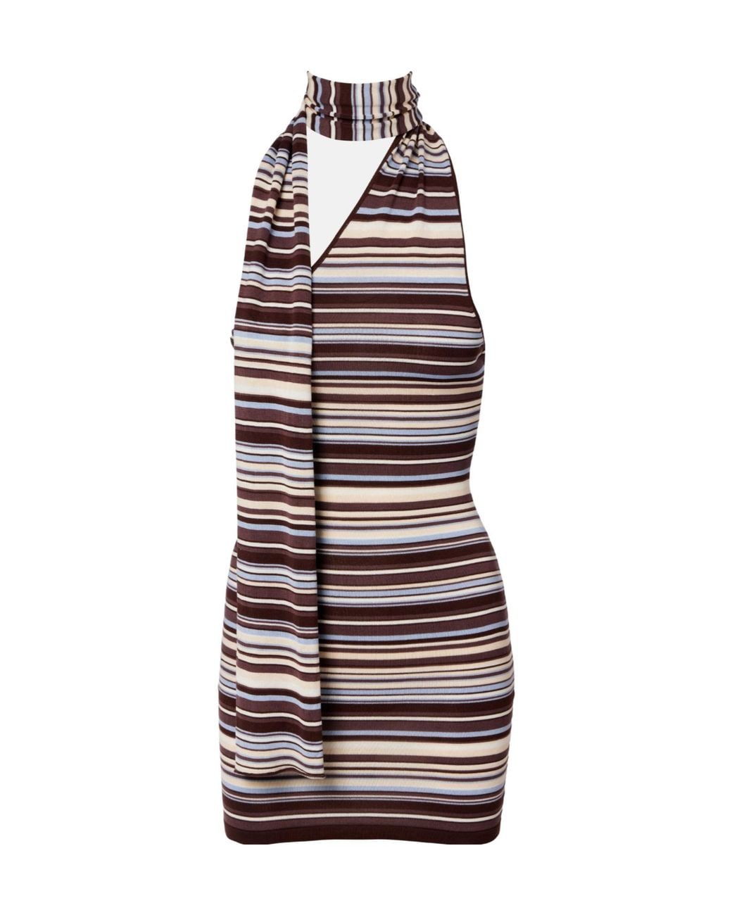 AYA MUSE Multicolor Knitted Scarf-Detail Striped Minidress