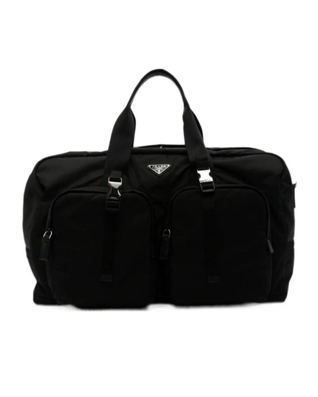 Prada Black Re-Nylon Logo-Plaque Zipped Luggage Bag for men