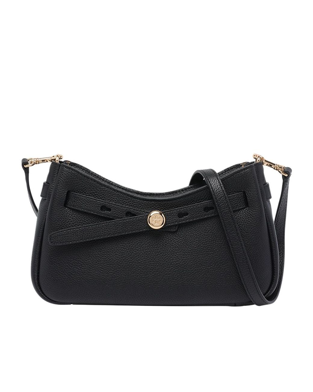 Tory Burch Black Logo Plaque Zipped Shoulder Bag