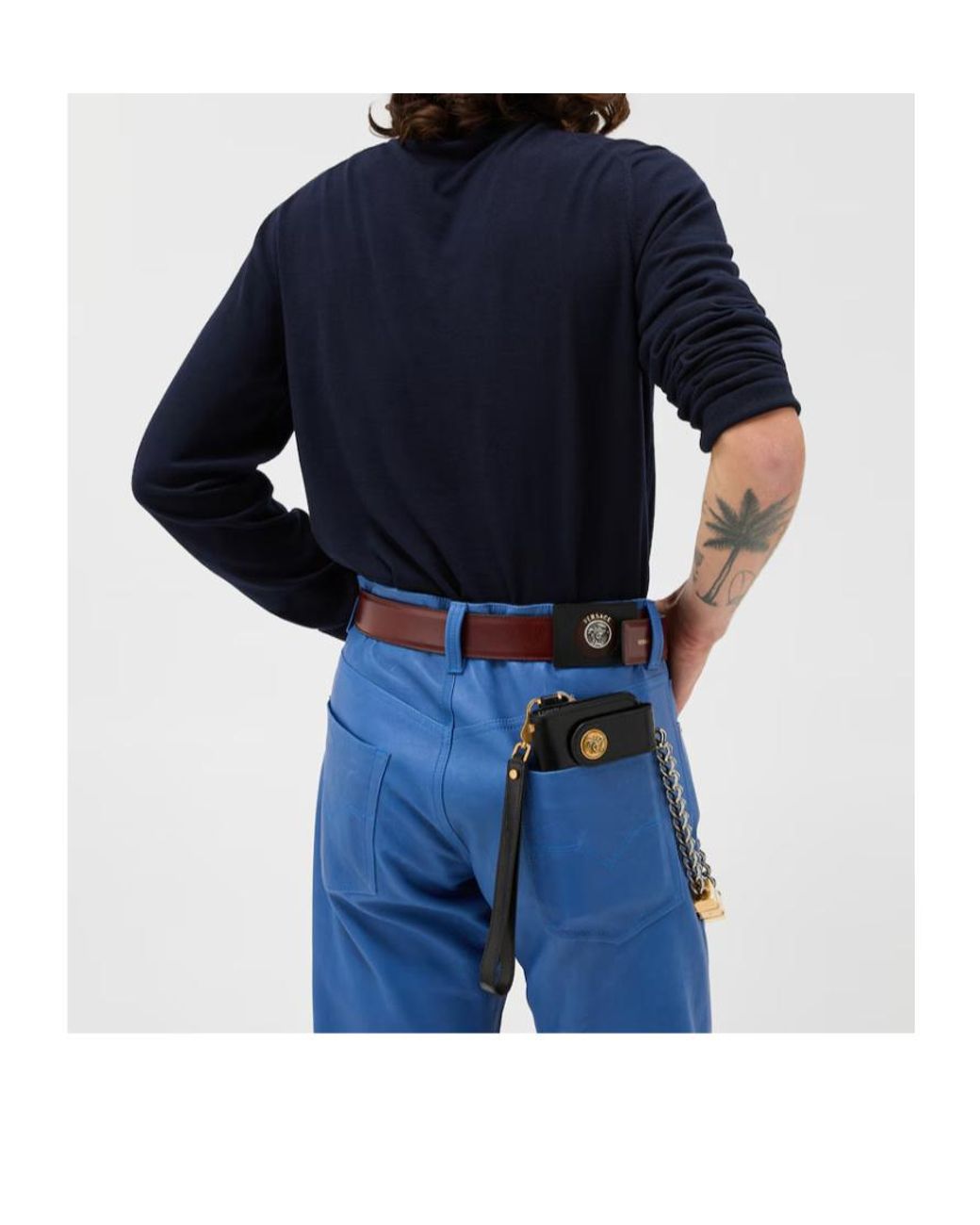 Versace Blue Embroidered Knitted Crewneck Jumper for men