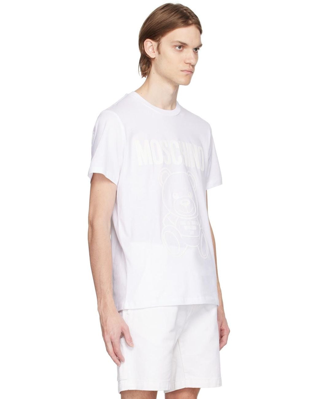Moschino White Logo Detailed Crewneck T-Shirt for men
