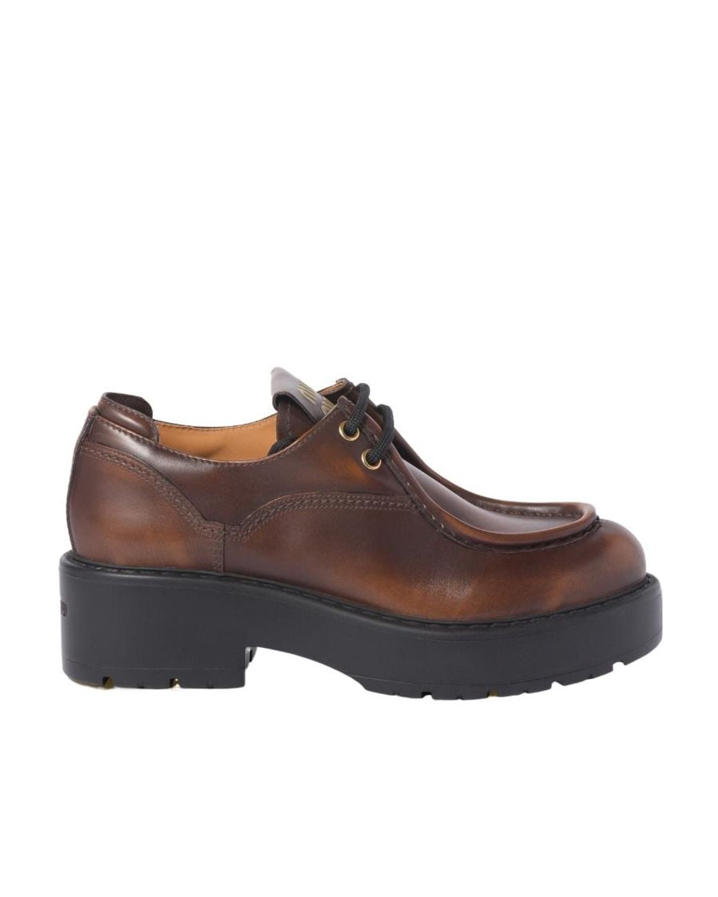 Miu Miu Brown Logo-Patch Round-Toe Loafers