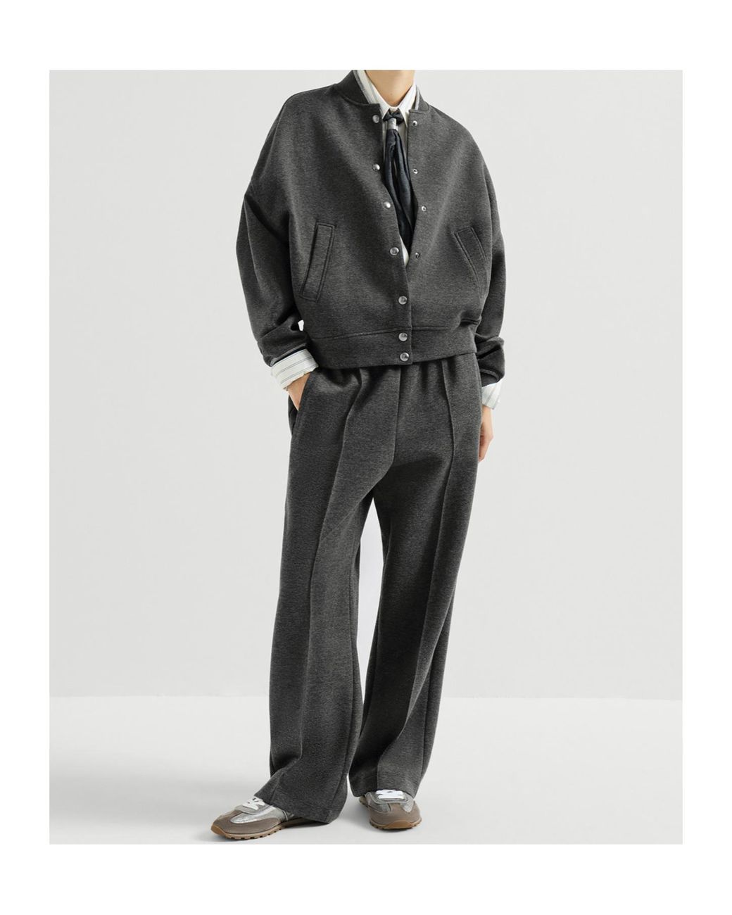 Brunello Cucinelli Gray Techno Cotton And Cashmere Interlock Bomber Jacket