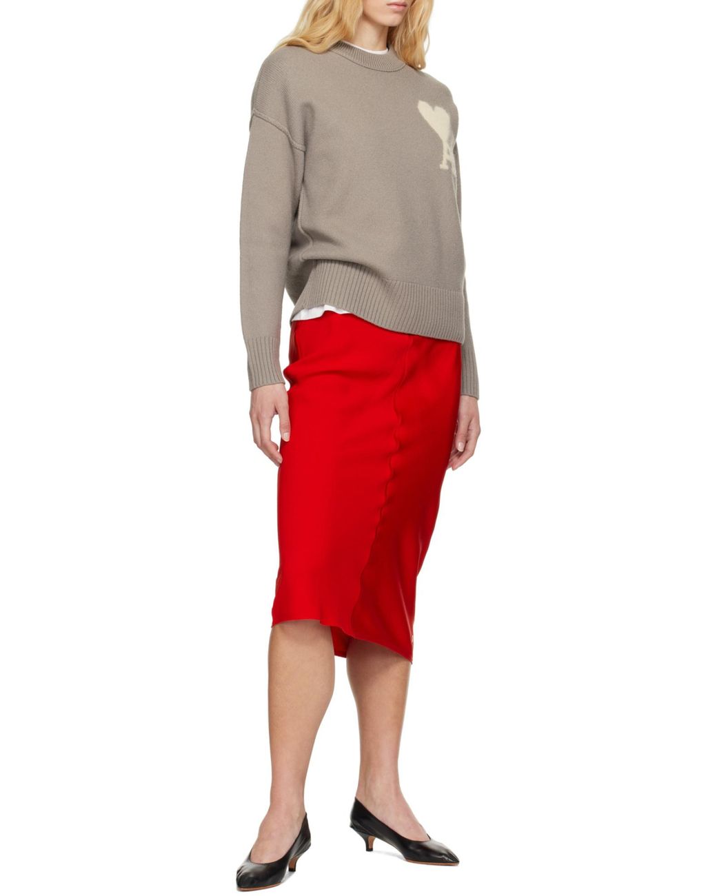 AMI Pink Straight Midi Skirt