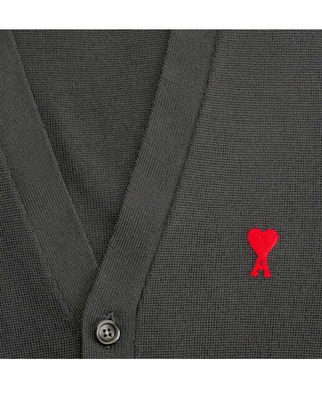 AMI Gray Logo Knit Cardigan for men
