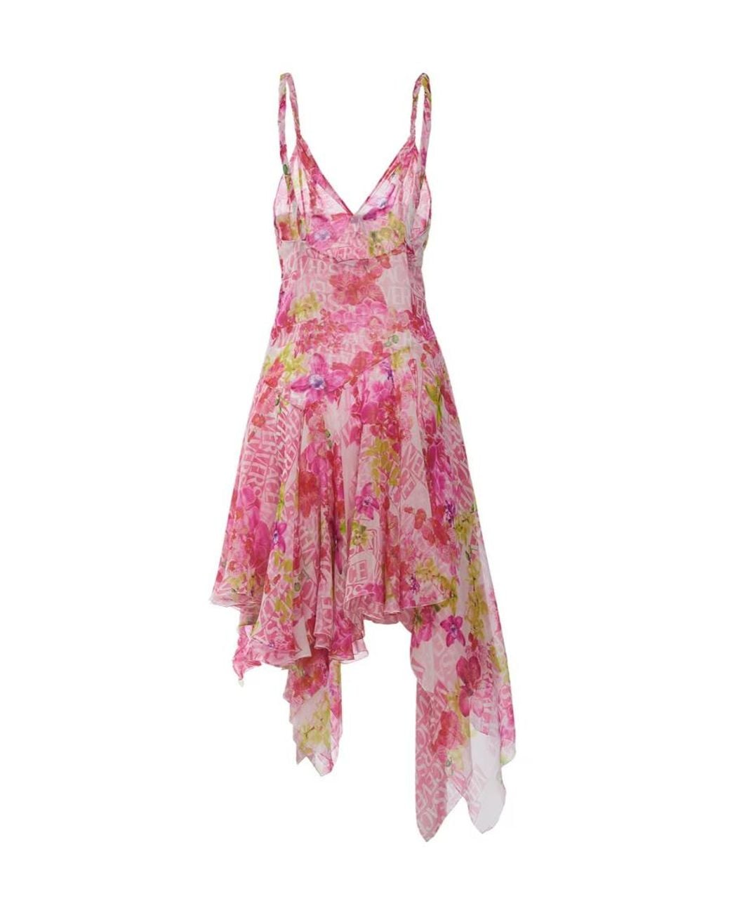 Versace Red Orchid Print Mini Dress