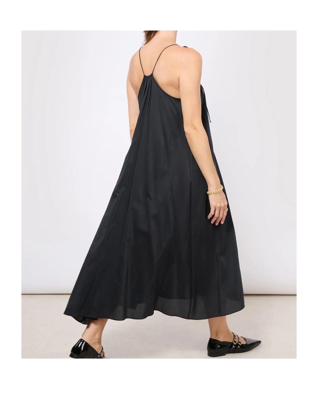 Anine Bing Black Aida Gathered Midi Dress