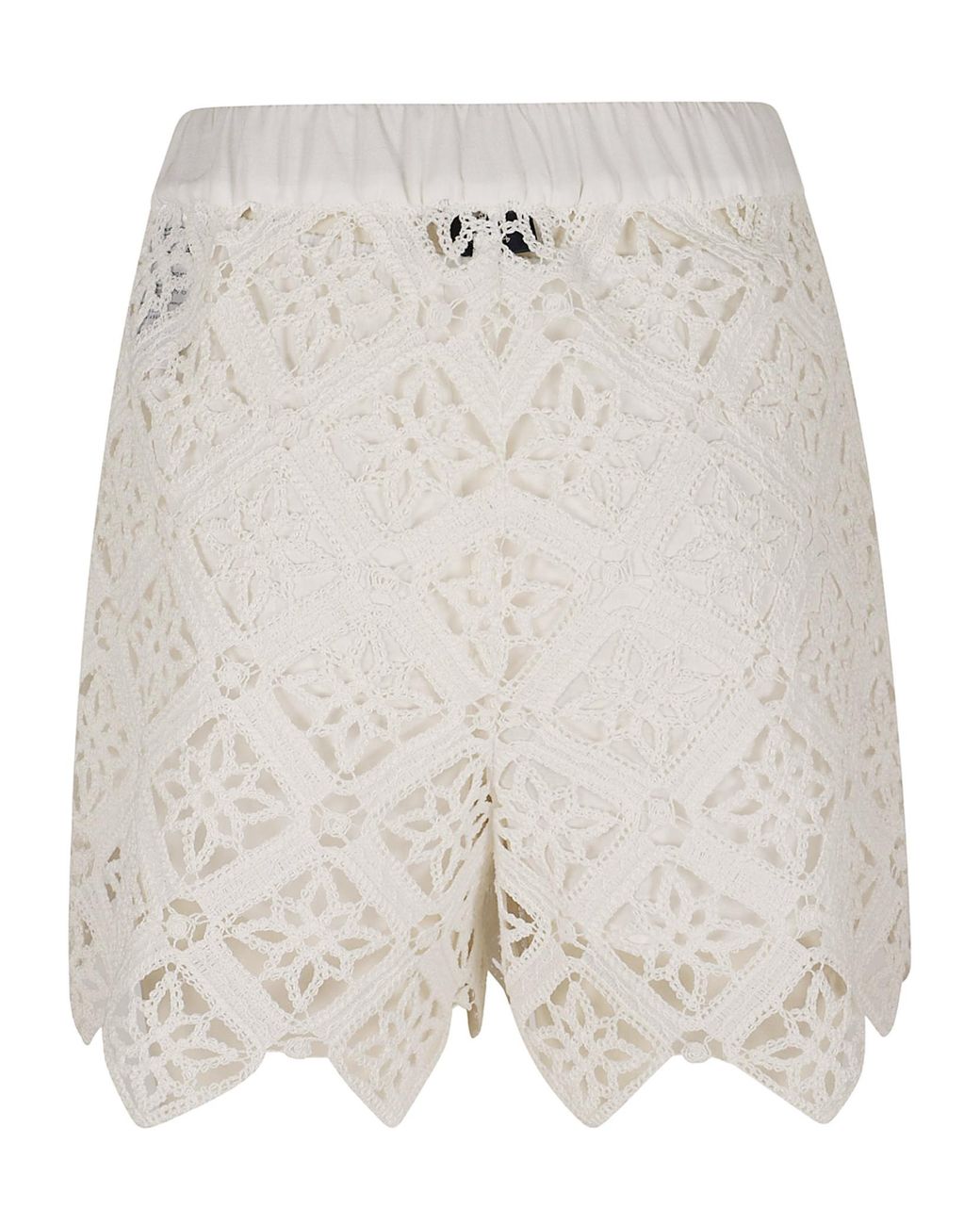 Herno White Cotton Macramé Shorts With Scalloped Hemline And Elastic Waistband