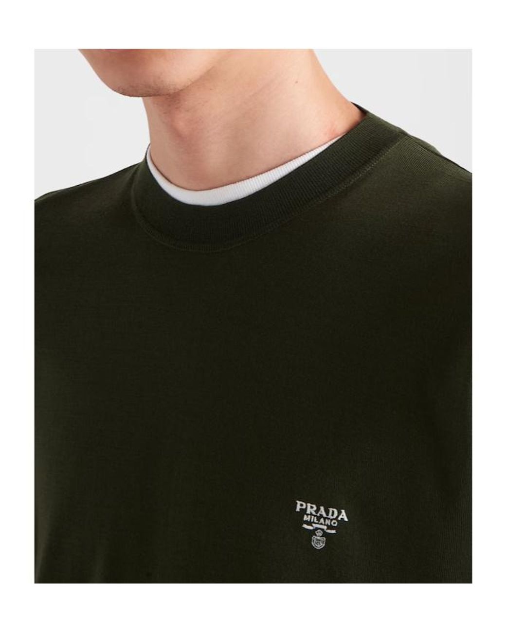 Prada Green Superfine Wool Crew-Neck Sweater for men