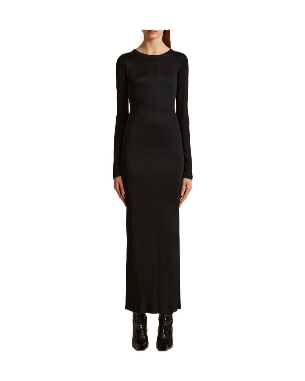 Khaite Black Long-Sleeved Round-Necked Dress