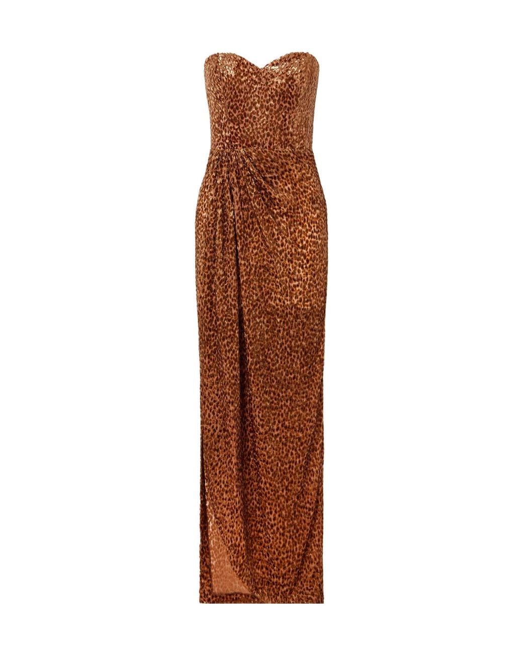 Alex Perry Brown Gathered Leopard-Effect Devoré Gown
