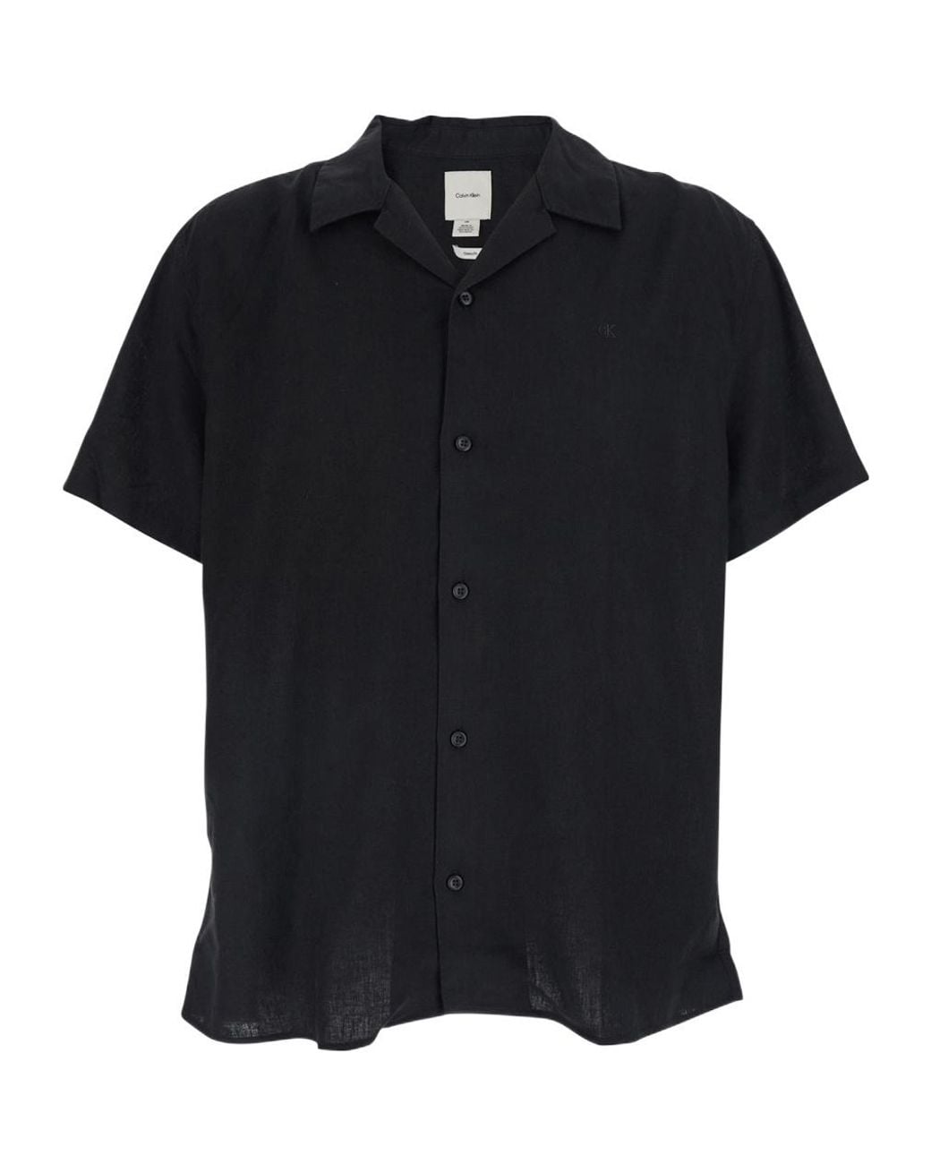 Calvin Klein Black Camp Collar Linen Shirt for men