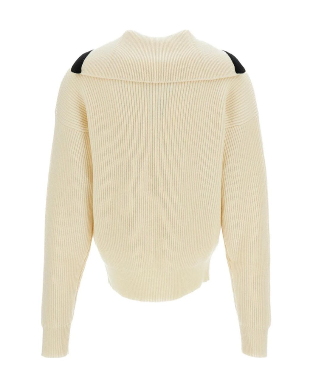 Barena White Half Zip Rib Knit Sweater