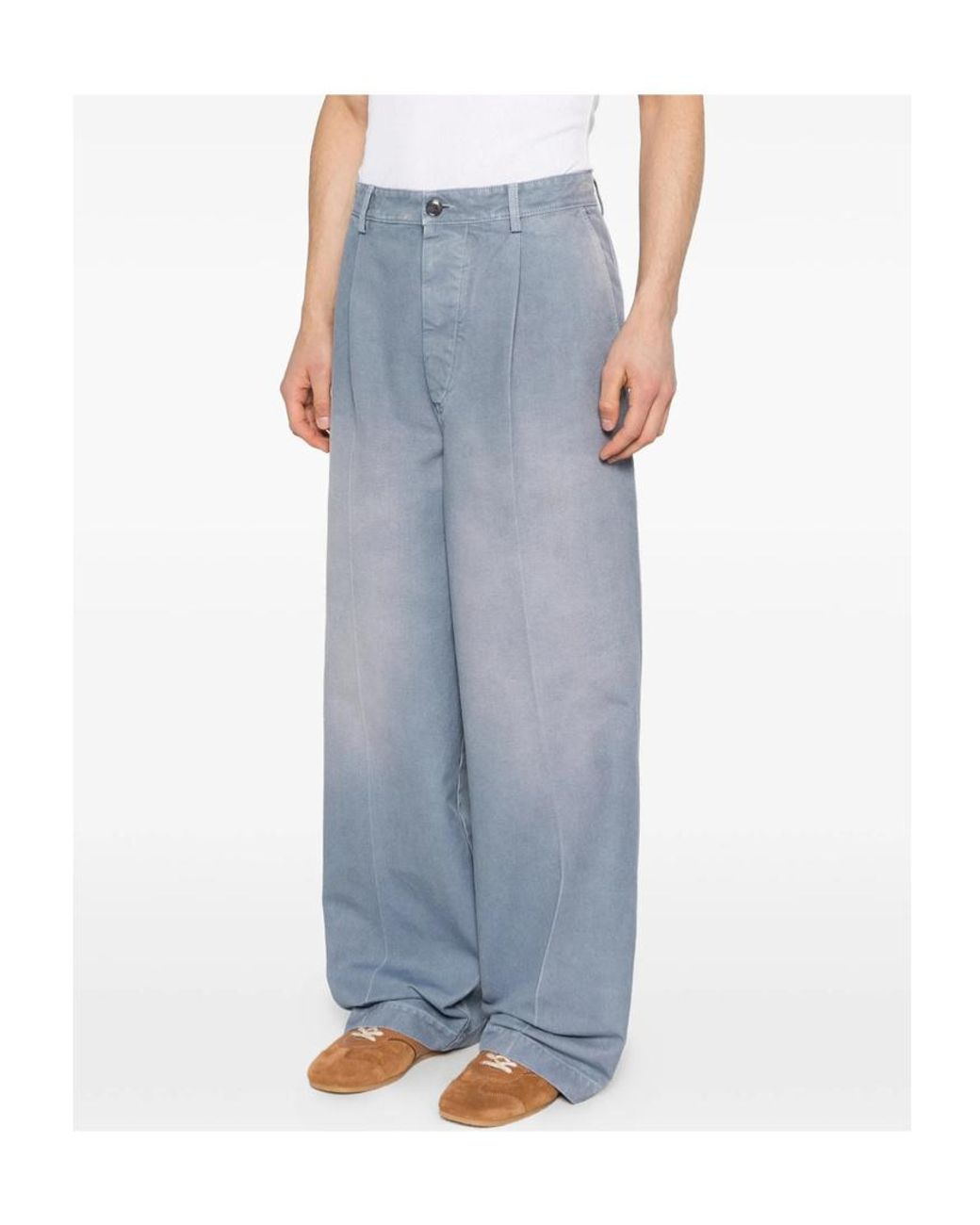Marni Blue Pleated Wide Leg Trousers for men