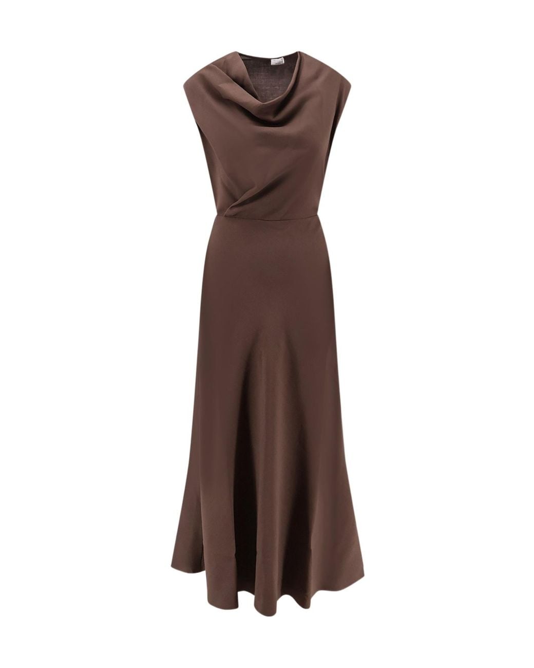 Brunello Cucinelli Brown Cowl-Neck Flared Dress
