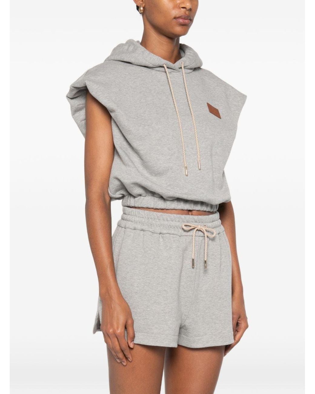 Fendi Gray Sleeveless Cropped Drawstring Hoodie
