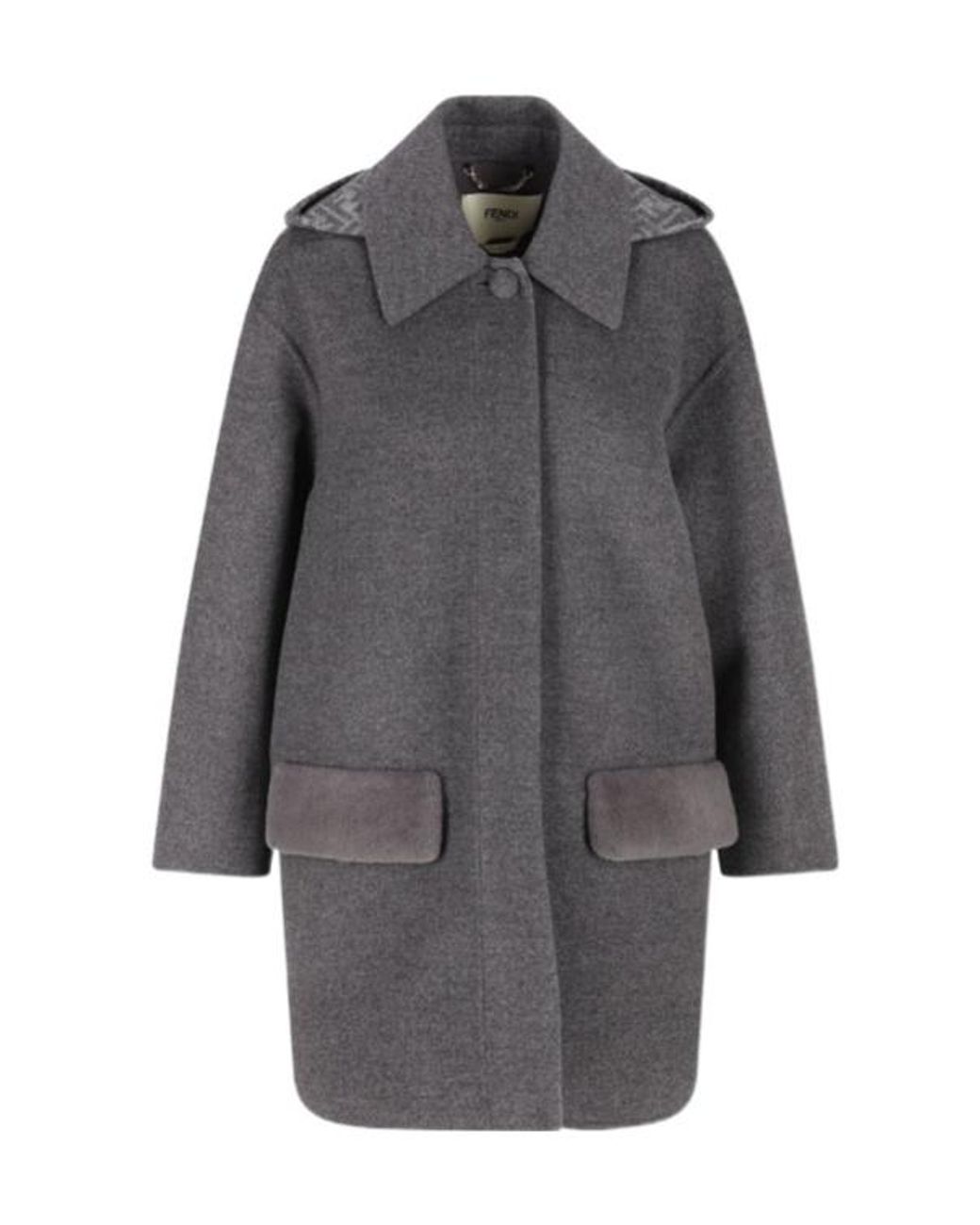 Fendi Gray Long Sleeved Hooded Coat