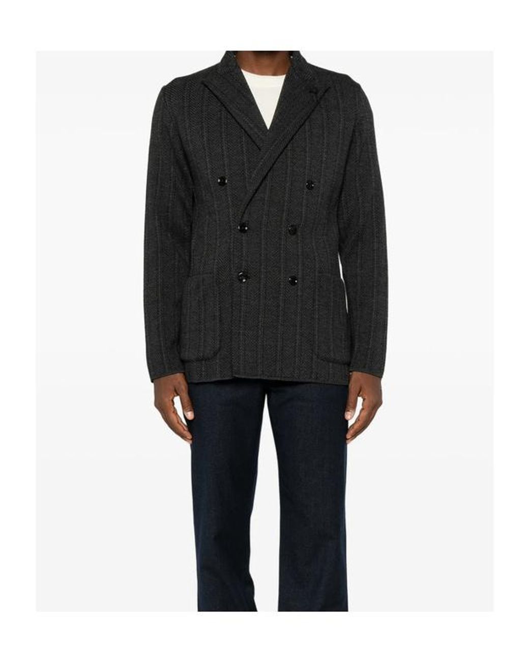 Lardini Black Long Sleeved Double Breasted Jacket for men
