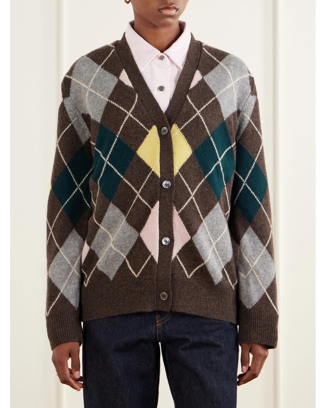 &Daughter Black Ava Argyle Wool Cardigan