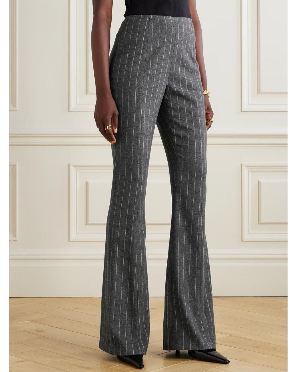 Carolina Herrera Gray Pin Striped Flared Casual Pants