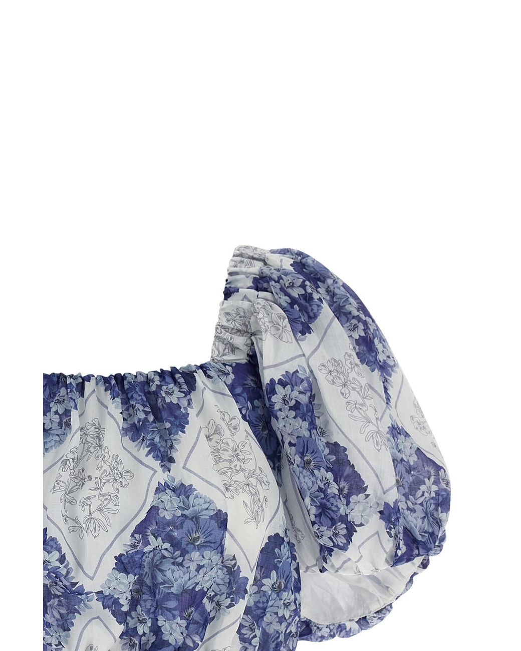 Twinset Blue Floral Puff-Sleeve Cropped Top
