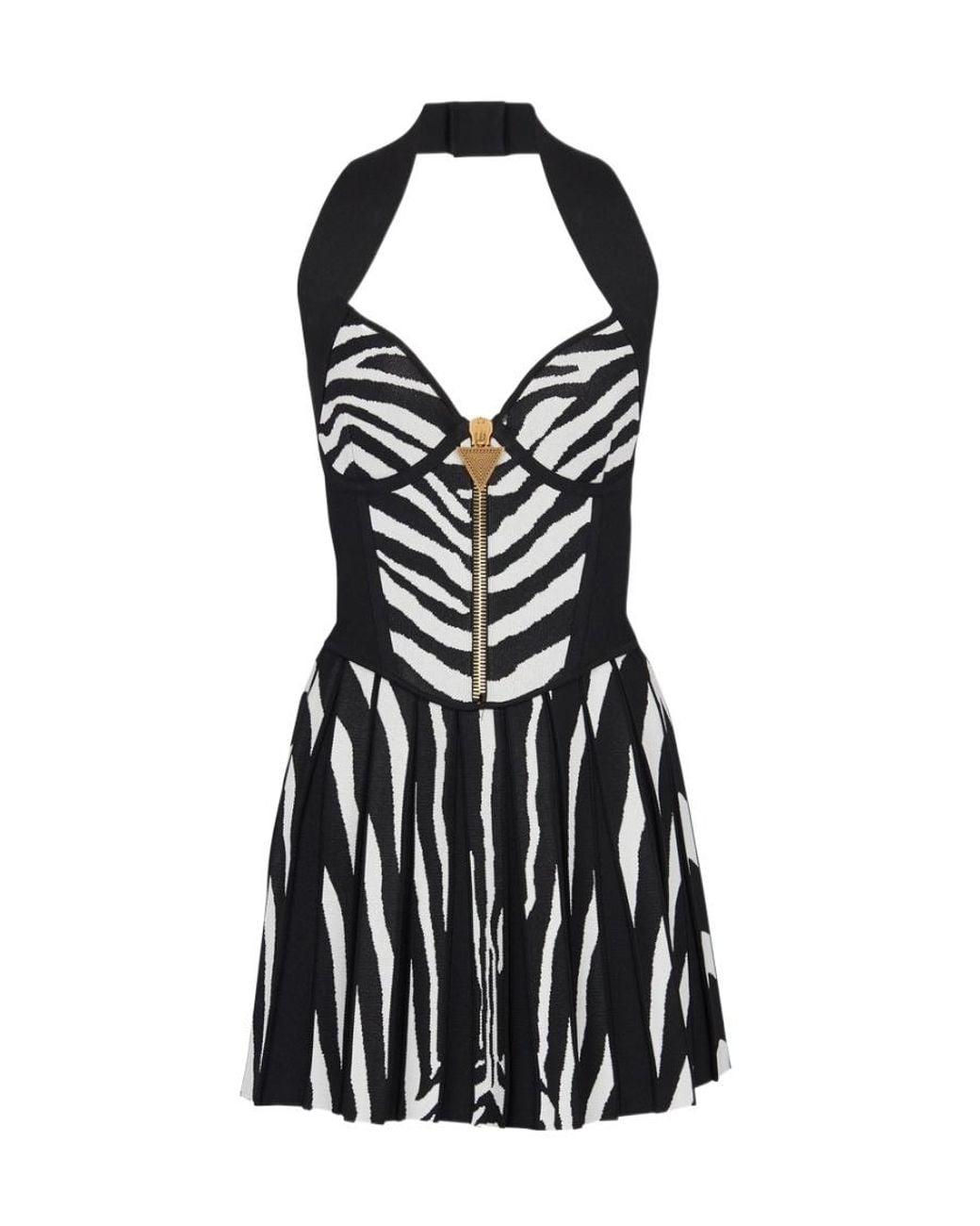 Balmain Zebra Jacquard Knit Dress in Black | Lyst