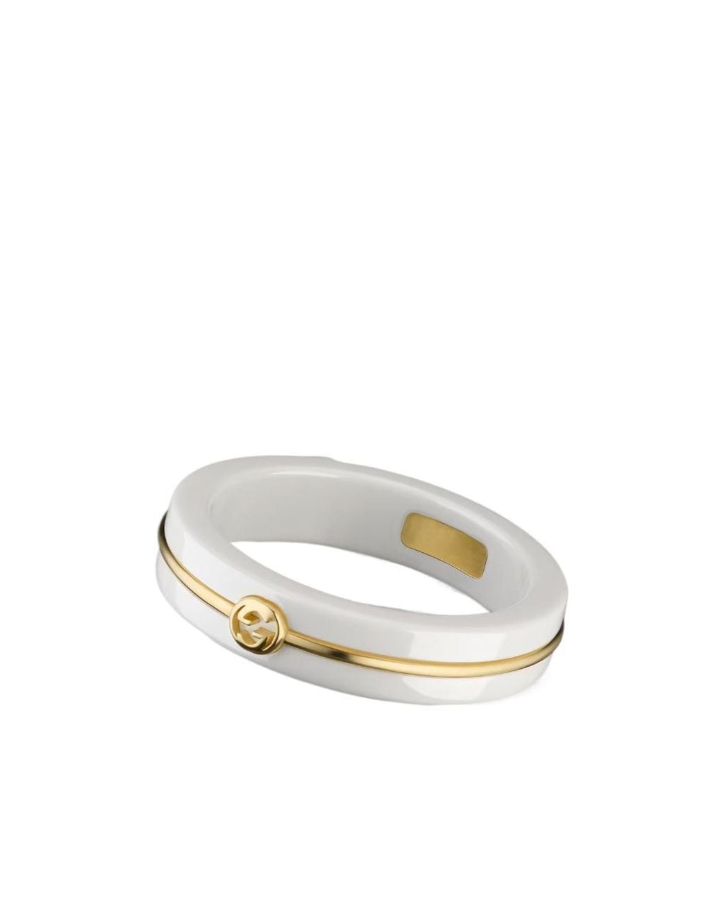 Gucci White Interlocking Zirconia Thin Ring for men