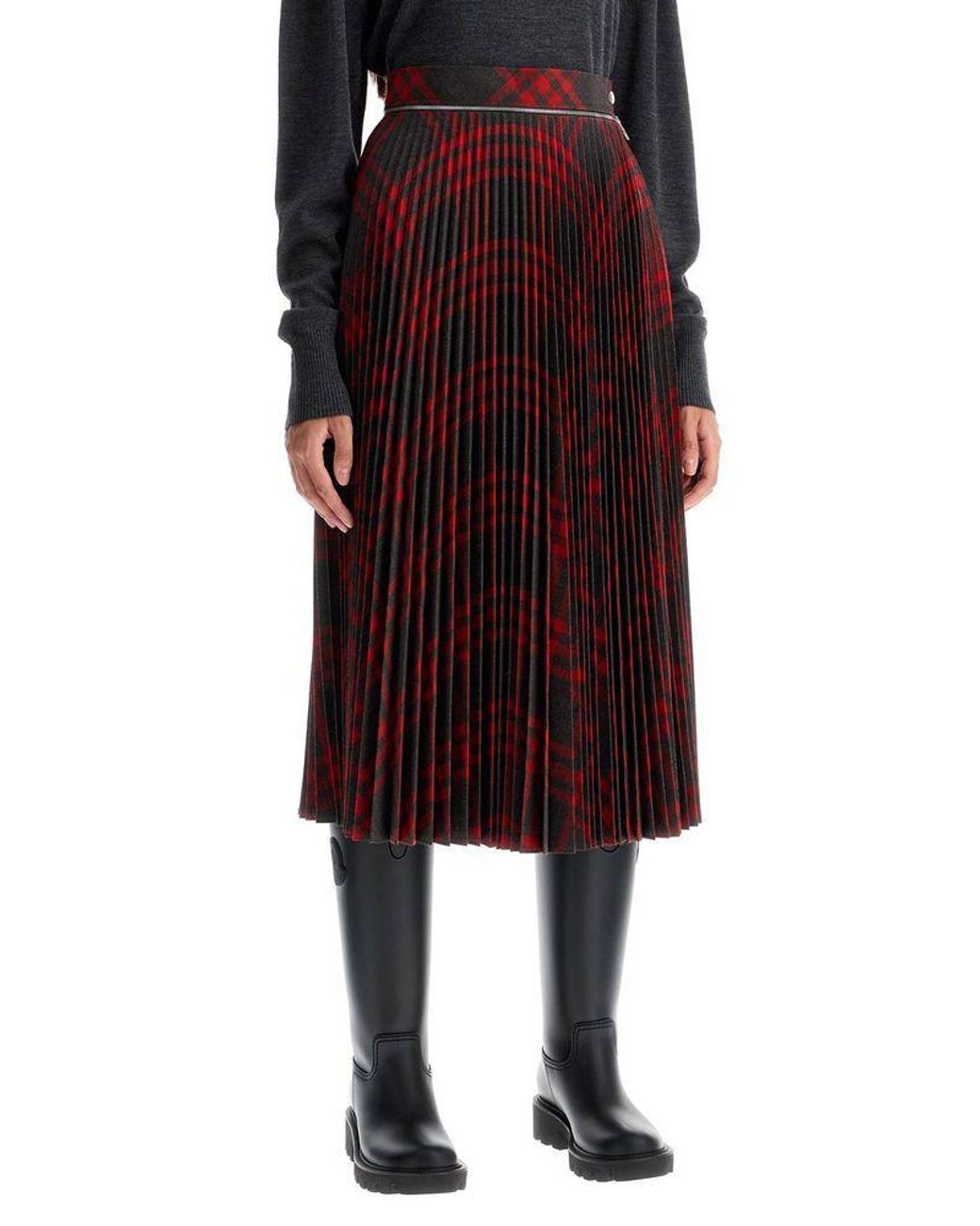 Burberry Purple Checked Pleated Zip-Detailed Skirt