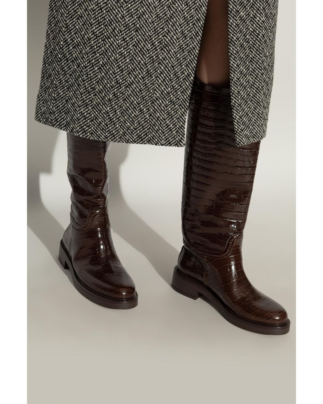 Stuart Weitzman Brown Celia Embossed Boots