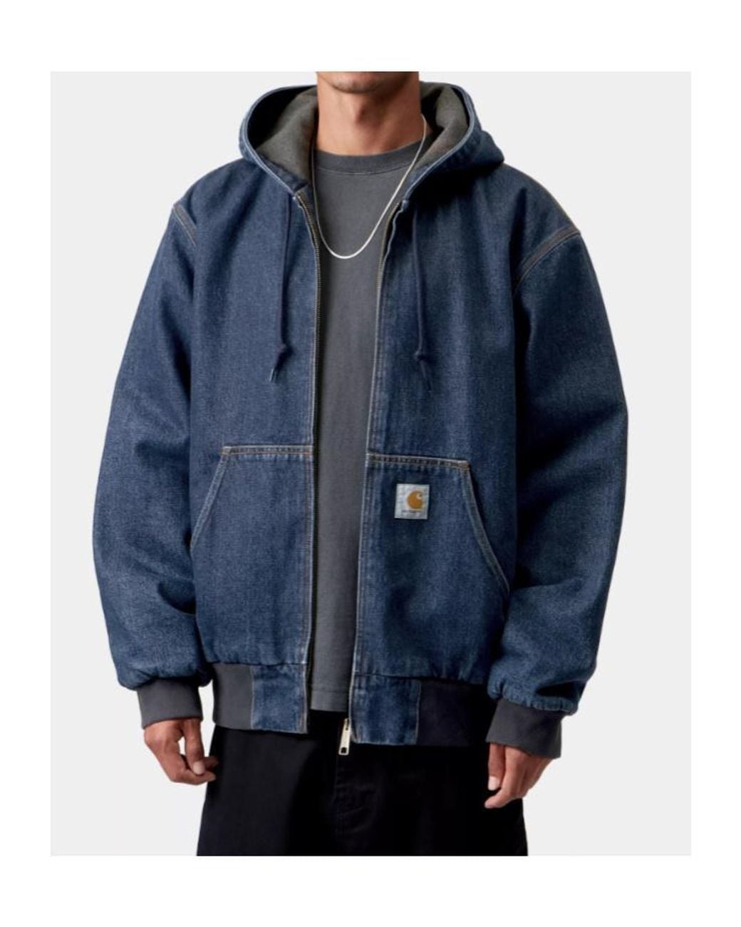 Carhartt Blue Logo Label Zipped Denim Jacket for men