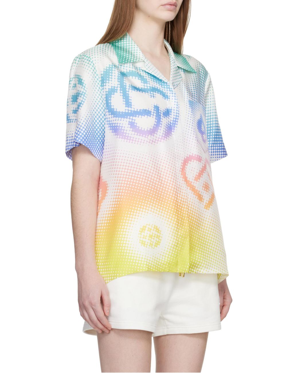 Casablanca Blue Halftone Logo Short Sleeved Satin Shirt